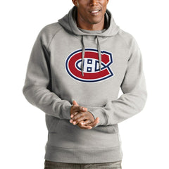 NHL Heathered Gray Montreal Canadiens Antigua Logo Victory Pullover Hoodie