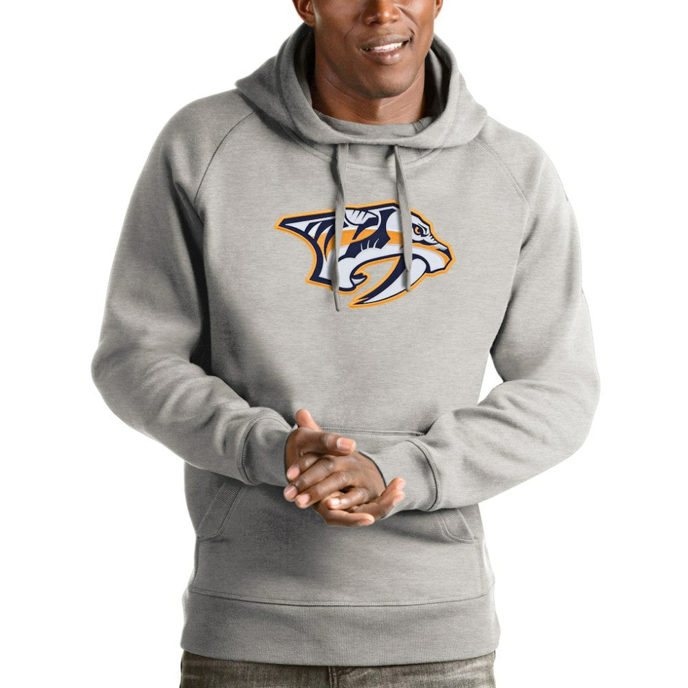 NHL Heathered Gray Nashville Predators Antigua Logo Victory Pullover Hoodie