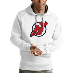 NHL White New Jersey Devils Antigua Logo Victory Pullover Hoodie
