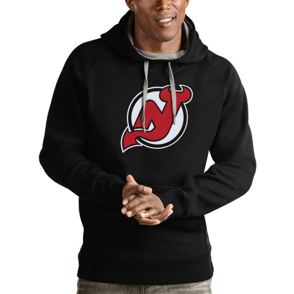 NHL Black New Jersey Devils Antigua Logo Victory Pullover Hoodie