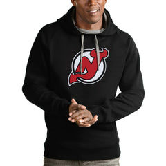NHL Black New Jersey Devils Antigua Logo Victory Pullover Hoodie