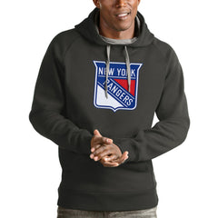 NHL Charcoal New York Rangers Antigua Logo Victory Pullover Hoodie
