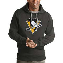 NHL Charcoal Pittsburgh Penguins Antigua Logo Victory Pullover Hoodie