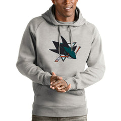 NHL Heathered Gray San Jose Sharks Antigua Logo Victory Pullover Hoodie