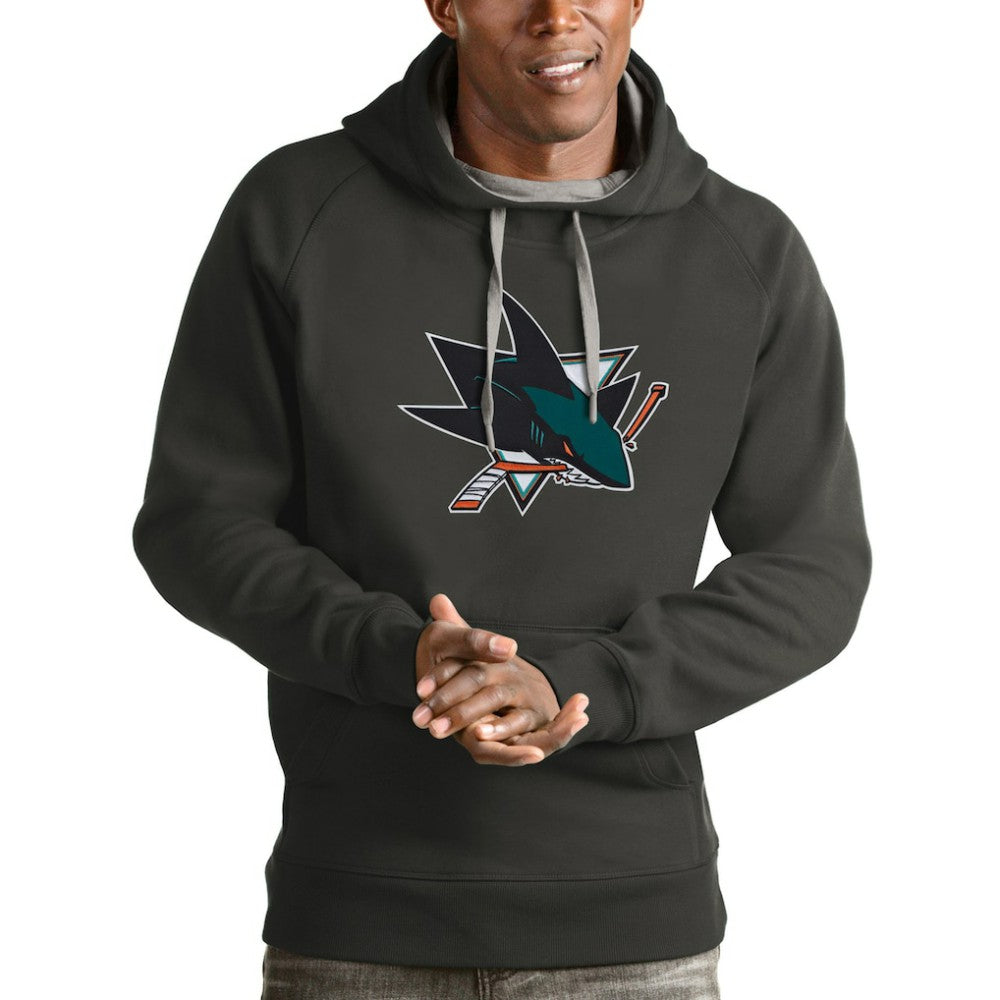 NHL Charcoal San Jose Sharks Antigua Logo Victory Pullover Hoodie