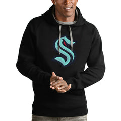 NHL Black Seattle Kraken Antigua Logo Victory Pullover Hoodie