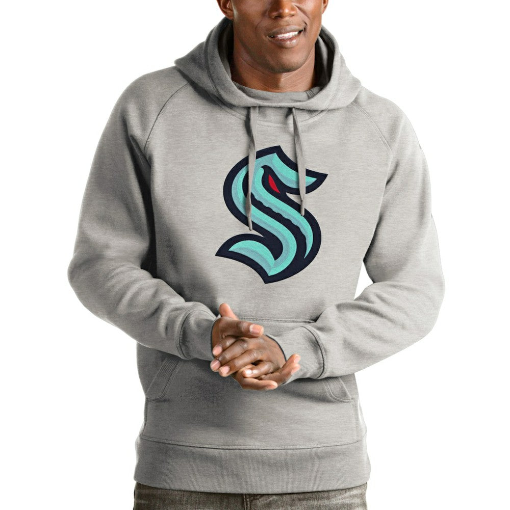 NHL Heathered Gray Seattle Kraken Antigua Logo Victory Pullover Hoodie