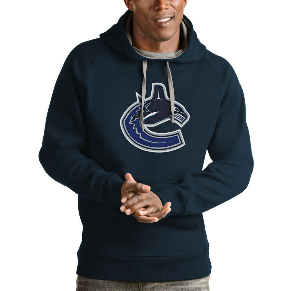 NHL Navy Vancouver Canucks Antigua Logo Victory Pullover Hoodie