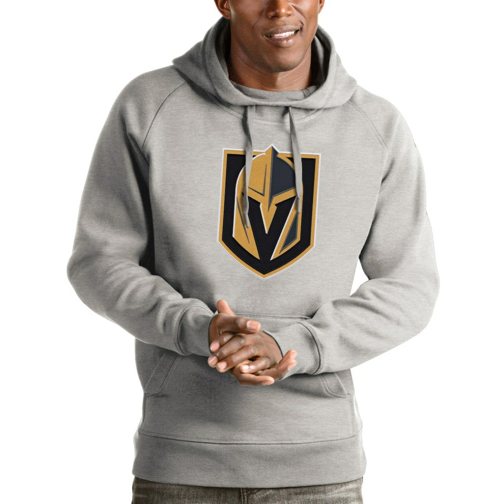 NHL Heathered Gray Vegas Golden Knights Antigua Logo Victory Pullover Hoodie
