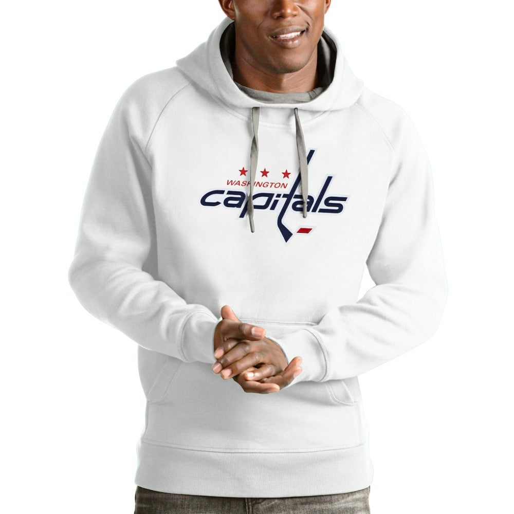 NHL White Washington Capitals Antigua Logo Victory Pullover Hoodie