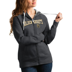 NHL Charcoal Vegas Golden Knights Antigua Women's Wordmark Victory Full-Zip Hoodie