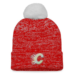 NHL Red Calgary Flames Fanatics Women's Glimmer Cuffed Knit Hat with Pom