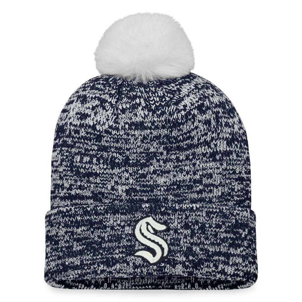 NHL Deep Sea Blue Seattle Kraken Fanatics Women's Glimmer Cuffed Knit Hat with Pom