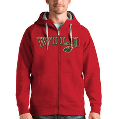 NHL Red Minnesota Wild Antigua Wordmark Victory Full-Zip Hoodie
