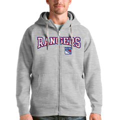 NHL Heathered Gray New York Rangers Antigua Wordmark Victory Full-Zip Hoodie