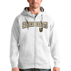NHL White Vegas Golden Knights Antigua Wordmark Victory Full-Zip Hoodie