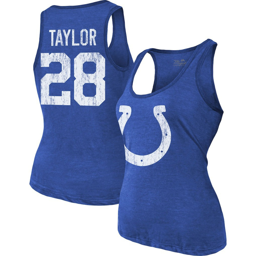 Jonathan Taylor Majestic Threads Women's Player Name & Number Tri-Blend Tank Top - Indianapolis Colts