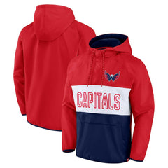 NHL Red/Navy Washington Capitals Fanatics Backhand Shooter Defender Anorak Raglan Hoodie Quarter-Zip Jacket