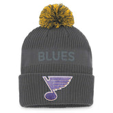 NHL Charcoal St. Louis Blues Fanatics Authentic Pro Home Ice Cuffed Knit Hat with Pom