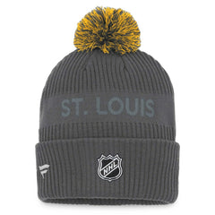 NHL Charcoal St. Louis Blues Fanatics Authentic Pro Home Ice Cuffed Knit Hat with Pom