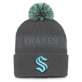 NHL Charcoal Seattle Kraken Fanatics Authentic Pro Home Ice Cuffed Knit Hat with Pom