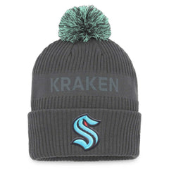NHL Charcoal Seattle Kraken Fanatics Authentic Pro Home Ice Cuffed Knit Hat with Pom