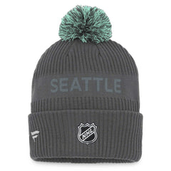 NHL Charcoal Seattle Kraken Fanatics Authentic Pro Home Ice Cuffed Knit Hat with Pom
