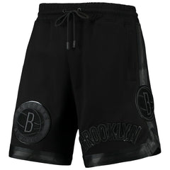 NBA Brooklyn Nets Pro Standard Triple Black Gloss Logo Shorts for sale