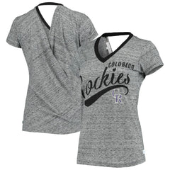 MLB Colorado Rockies Touch Women's Hail Mary Back Wrap Space-Dye V-Neck T-Shirt