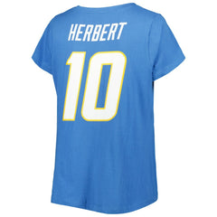 Justin Herbert Women's Plus Size Name & Number V-Neck T-Shirt - Los Angeles Chargers
