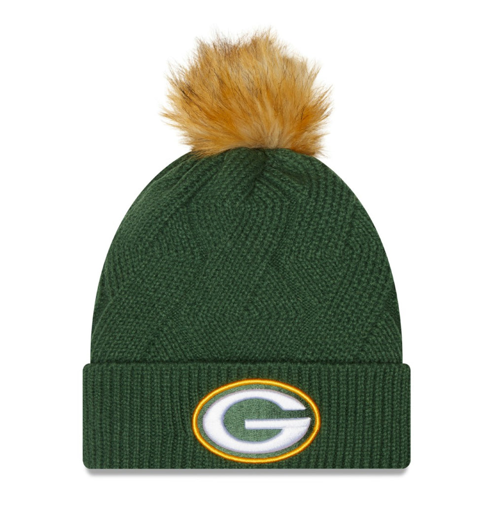 Women's Snowy Cuffed Knit Hat with Pom - Green Bay Packers