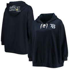MLB Tampa Bay Rays Women's Plus Size Lace-Up V-Neck Pullover Hoodie