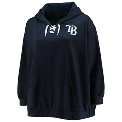 MLB Tampa Bay Rays Women's Plus Size Lace-Up V-Neck Pullover Hoodie