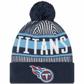 Striped Cuffed Knit Hat with Pom - Tennessee Titans