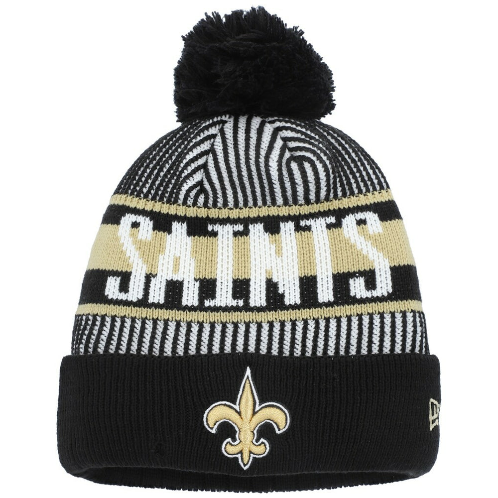Youth Striped Cuffed Knit Hat with Pom - New Orleans Saints