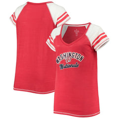 MLB Washington Nationals Soft as a Grape Women's Curvy Color Block Tri-Blend Raglan V-Neck T-Shirt