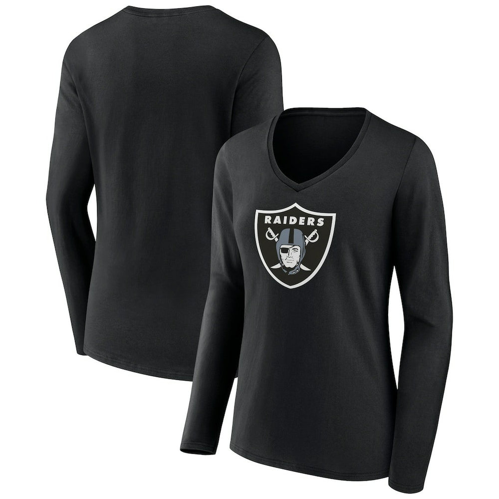 Women's Primary Team Logo Long Sleeve V-Neck T-Shirt - Las Vegas Raiders