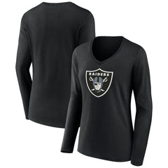 Women's Primary Team Logo Long Sleeve V-Neck T-Shirt - Las Vegas Raiders