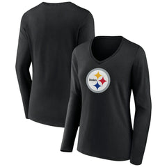 Women's Primary Team Logo Long Sleeve V-Neck T-Shirt - Pittsburgh Steelers