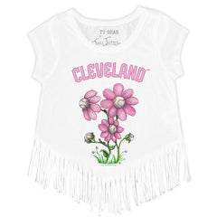 MLB Cleveland Guardians Tiny Turnip Girls Youth Blooming Baseballs Fringe T-Shirt
