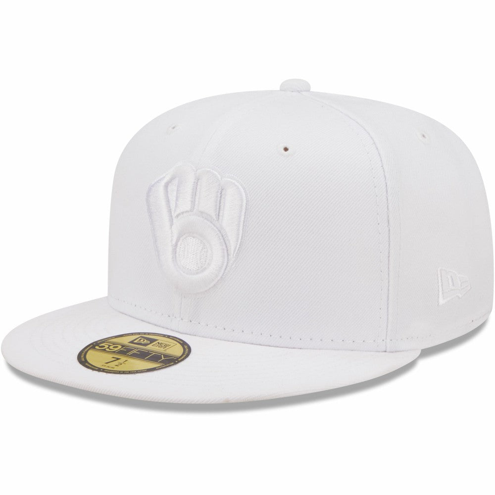 MLB Milwaukee Brewers New Era White on White 59FIFTY Fitted Hat