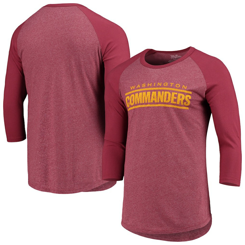 Majestic Threads Wordmark 3/4-Sleeve Raglan Tri-Blend T-Shirt - Washington Commanders