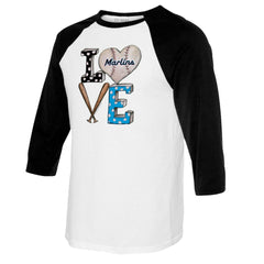 MLB Miami Marlins Tiny Turnip Women's Baseball Love Raglan 3/4-Sleeve T-Shirt