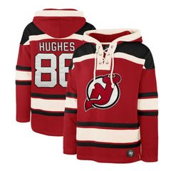 NHL Red Jack Hughes New Jersey Devils '47 Player Lacer Pullover Hoodie