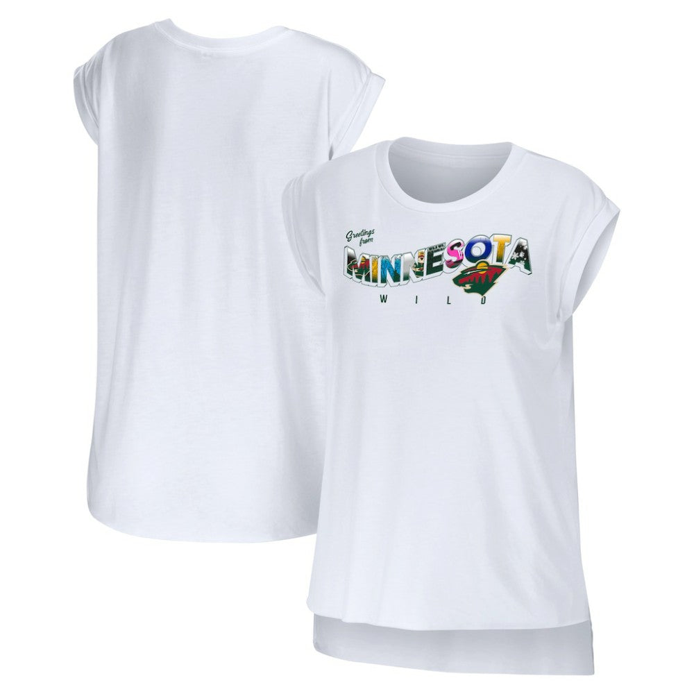 NHL White Minnesota Wild WEAR by Erin Andrews Women's Greetings From Muscle T-Shirt
