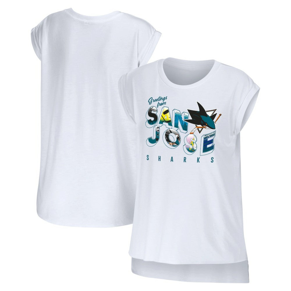 NHL White San Jose Sharks WEAR by Erin Andrews Women's Greetings From Muscle T-Shirt