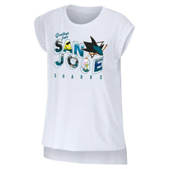 NHL White San Jose Sharks WEAR by Erin Andrews Women's Greetings From Muscle T-Shirt