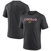 NHL Charcoal Chicago Blackhawks Wraparound Tri-Blend T-Shirt