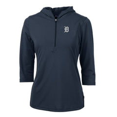 MLB Detroit Tigers Cutter & Buck Women's Virtue Eco Pique 3/4 Sleeve Half-Zip Pullover Hoodie