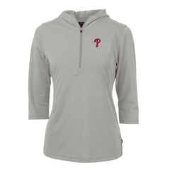 MLB Philadelphia Phillies Cutter & Buck Women's Virtue Eco Pique 3/4 Sleeve Half-Zip Pullover Hoodie